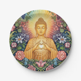 Buddha, Herz des Lichts, Party, Blumen, Vintag Pappteller