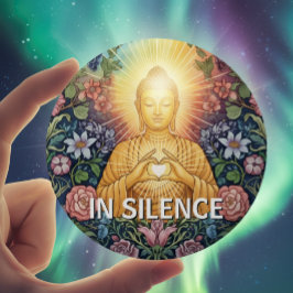 Buddha, Herz des Lichts, Vintag von Blumen, in Sti Button