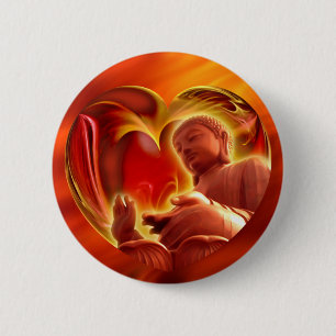 BUDDHA Herz Feuer rot Button