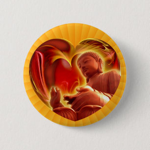 BUDDHA Herz   gelb Button