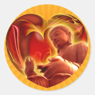 BUDDHA Herz gelb Runder Aufkleber