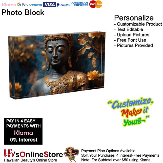 Buddha Horizontal Foto Block (Buddha Horizontal Black Gold Floral Background Photo Block.)