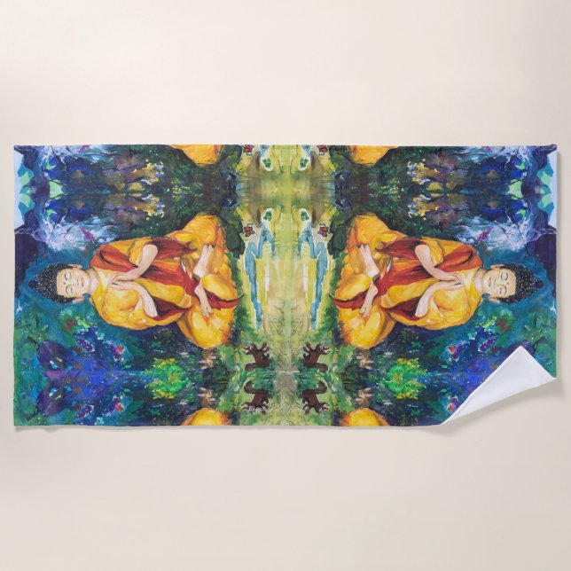 Buddha im Garten Maureen Girard Strandtuch (Vorderseite)