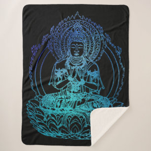 Buddha in Aquamarin und blau flammen Sherpadecke