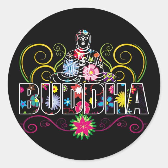 Buddha in Blume Runder Aufkleber (Vorderseite)