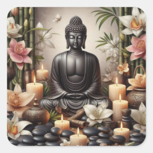 Buddha in den Aufklebern für die Gebet-Meditation Quadratischer Aufkleber