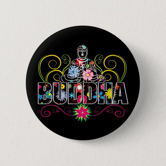 Buddha in den Blumen Button (Vorderseite)