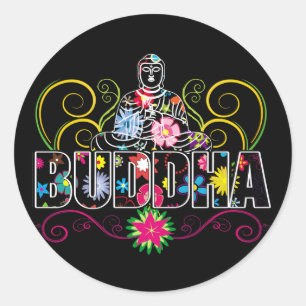 Buddha in den Blumen Runder Aufkleber