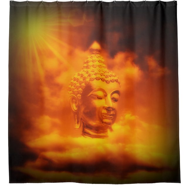 Buddha in Wolken in digitaler Farbe Duschvorhang (Vorderseite)