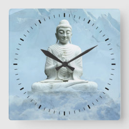 Buddha in Wolken Quadratische Wanduhr