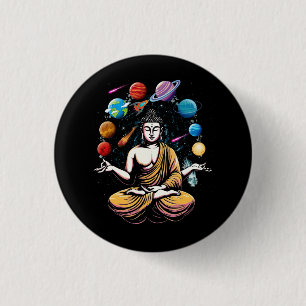 Buddha Juggling Space Planets Zen Yoga Meditation Button
