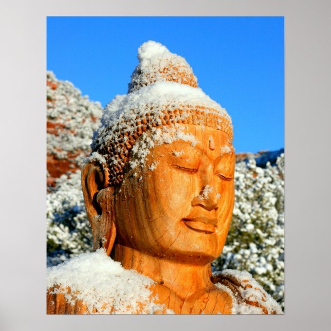 Buddha Kopf im Schnee Poster (Vorne)