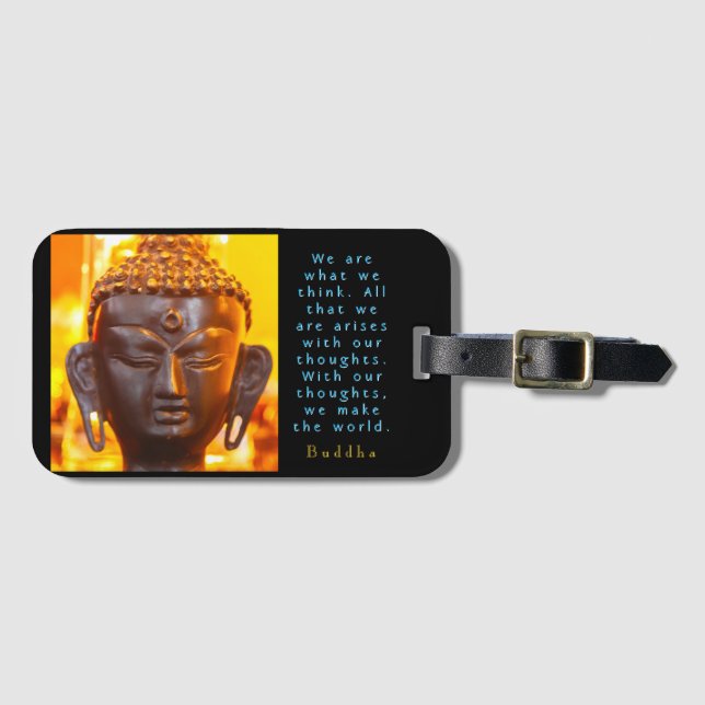Buddha-Kopfstatue und Zitat Gepäckanhänger (Vorderseite (Horizontal))