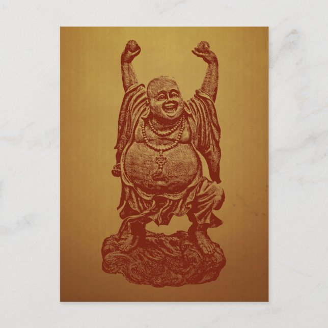 Buddha lachend (dunkelrot) postkarte (Vorderseite)