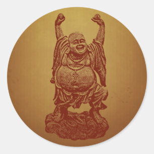 Buddha lachend (dunkelrot) runder aufkleber