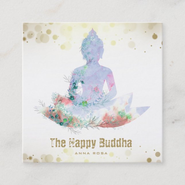 *~* Buddha Lotus AP33 Botanische Wasserfarbe QR Quadratische Visitenkarte (Vorderseite)