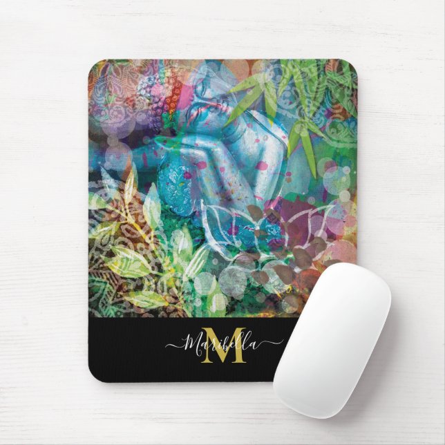 Buddha Lotus Mandala Personalize Monogram Boho Mousepad (Mit Mouse)