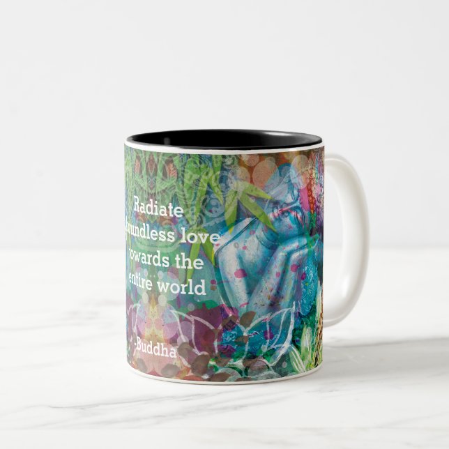 Buddha Lotus Mandala Wasserfarbe Zweifarbige Tasse (VorderseiteRechts)