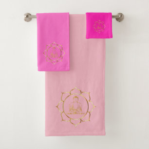 Buddha macht Yoga Meditation spirituell (pink) Badhandtuch Set