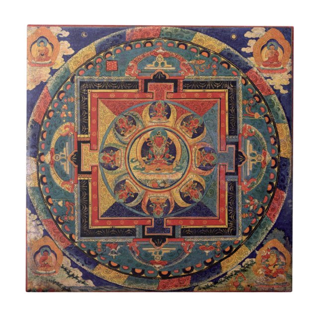 Buddha Mandala Antike Tibetische Thanka Tile Fliese (Vorderseite)