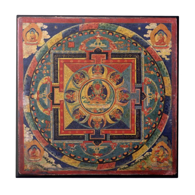 Buddha-Mandala-Antiken-Tibetaner Thanka Fliese (Vorderseite)