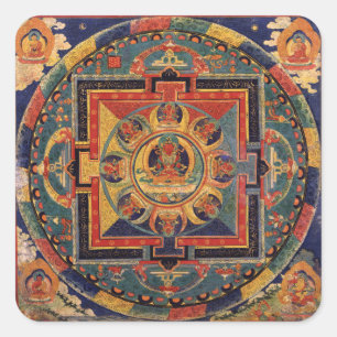 Buddha Mandala Antique Reproduction Thanka Quadratischer Aufkleber