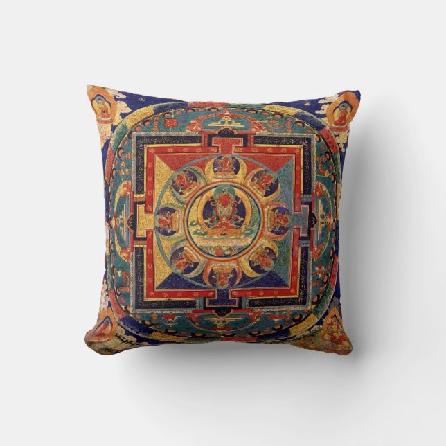 Buddha Mandala Antique Tibetischer Thanka Kissen (Vorderseite)