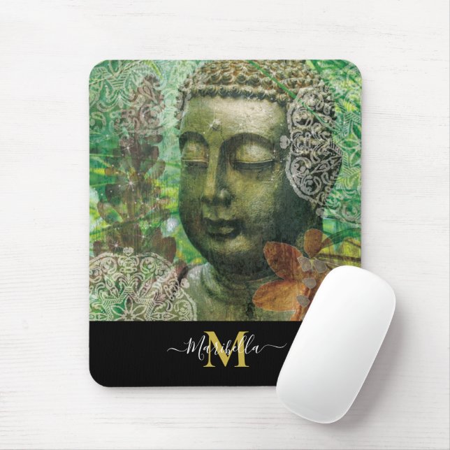 Buddha Mandala Boho Personalize Monogram Mousepad (Mit Mouse)