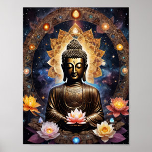 Buddha meditierend mit Lotosblumen Poster
