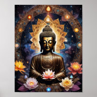 Buddha meditiert mit vielen Blume