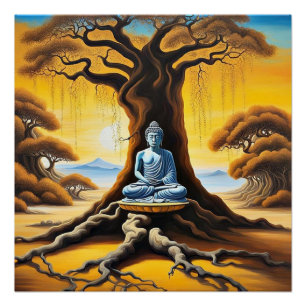 Buddha meditiert unter Baum Poster
