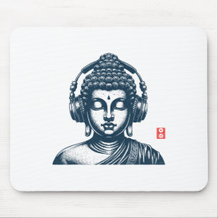 Buddha mit Kopfhörern Vintage Retro Grau, Uni Mousepad