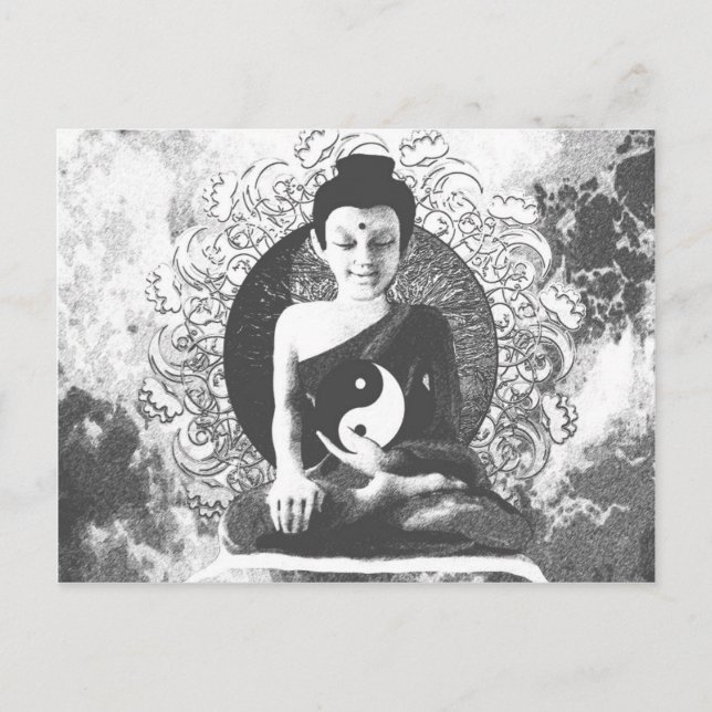 Buddha mit Yin Yang vermitteln Postkarte (Vorderseite)