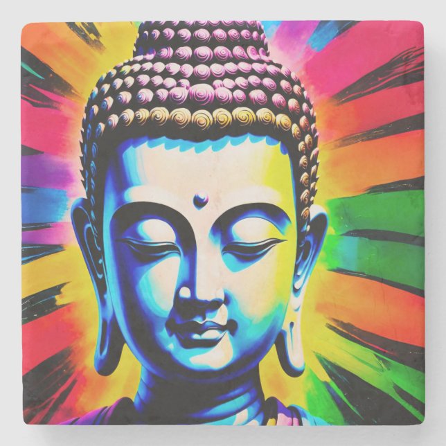 Buddha Neon Decor Steinuntersetzer (Vorderseite)