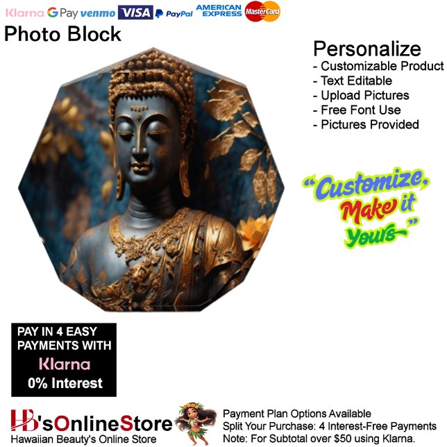 Buddha Octagon Foto Block (Buddha Octagon Black Gold Floral Background Photo Block.)
