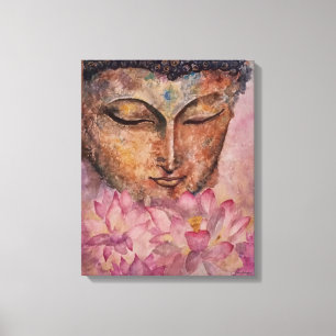 Buddha Pink Lotus Aquarell Print Wrapped Canvas Leinwanddruck