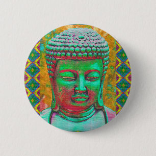 Buddha-Pop in Aquamarin Grün und Rot Button