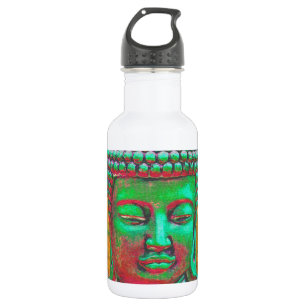 Buddha-Pop in Aquamarin Grün und Rot Edelstahlflasche