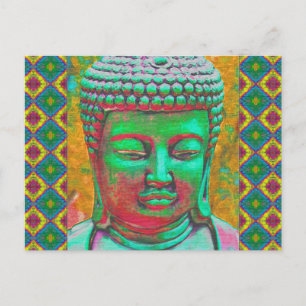 Buddha-Pop in Aquamarin Grün und Rot Postkarte
