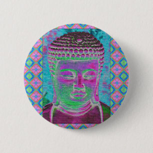 Buddha-Pop in Magenta und Türkis Button