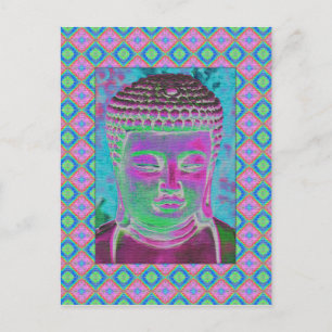 Buddha-Pop in Magenta und Türkis Postkarte