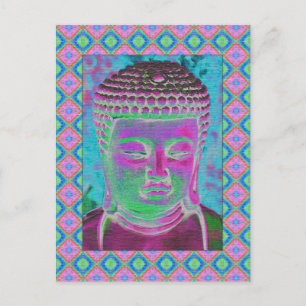 Buddha-Pop in Magenta und Türkis Postkarte
