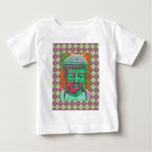 Buddha-Pop mit Patchwork-Grenzen in grün und rot Baby T-shirt