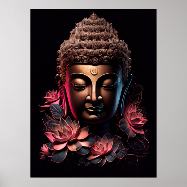 Buddha Portrait mit Lotus | Art Poster (Vorne)