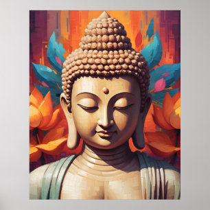 Buddha Portrait   Pixel Art Poster