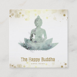 *~* Buddha QR Floral SAGE Lotus AP3 Quadratische Visitenkarte
