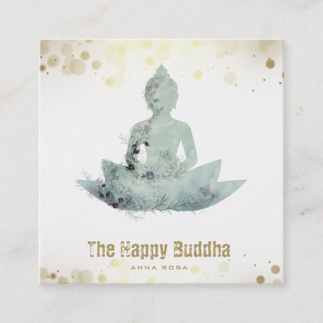 *~* Buddha QR Floral SAGE Lotus AP3 Quadratische Visitenkarte (Vorderseite)