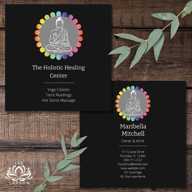 Buddha Rainbow Chakras Spirituelle metaphysische Y Quadratische Visitenkarte (Von Creator hochgeladen)