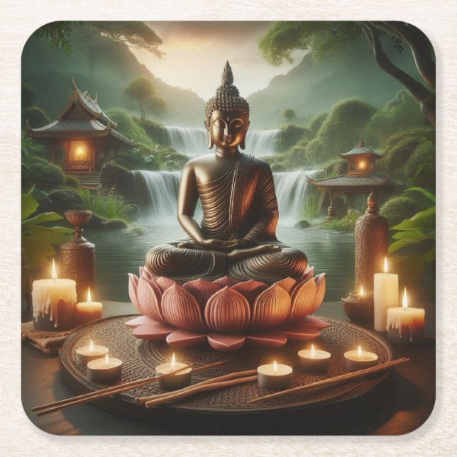 Buddha Rechteckiger Pappuntersetzer (Vorderseite)
