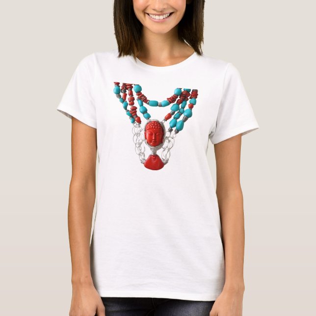 Buddha Red Coral Turquoise Womens Necklace T - Shi T-Shirt (Vorderseite)
